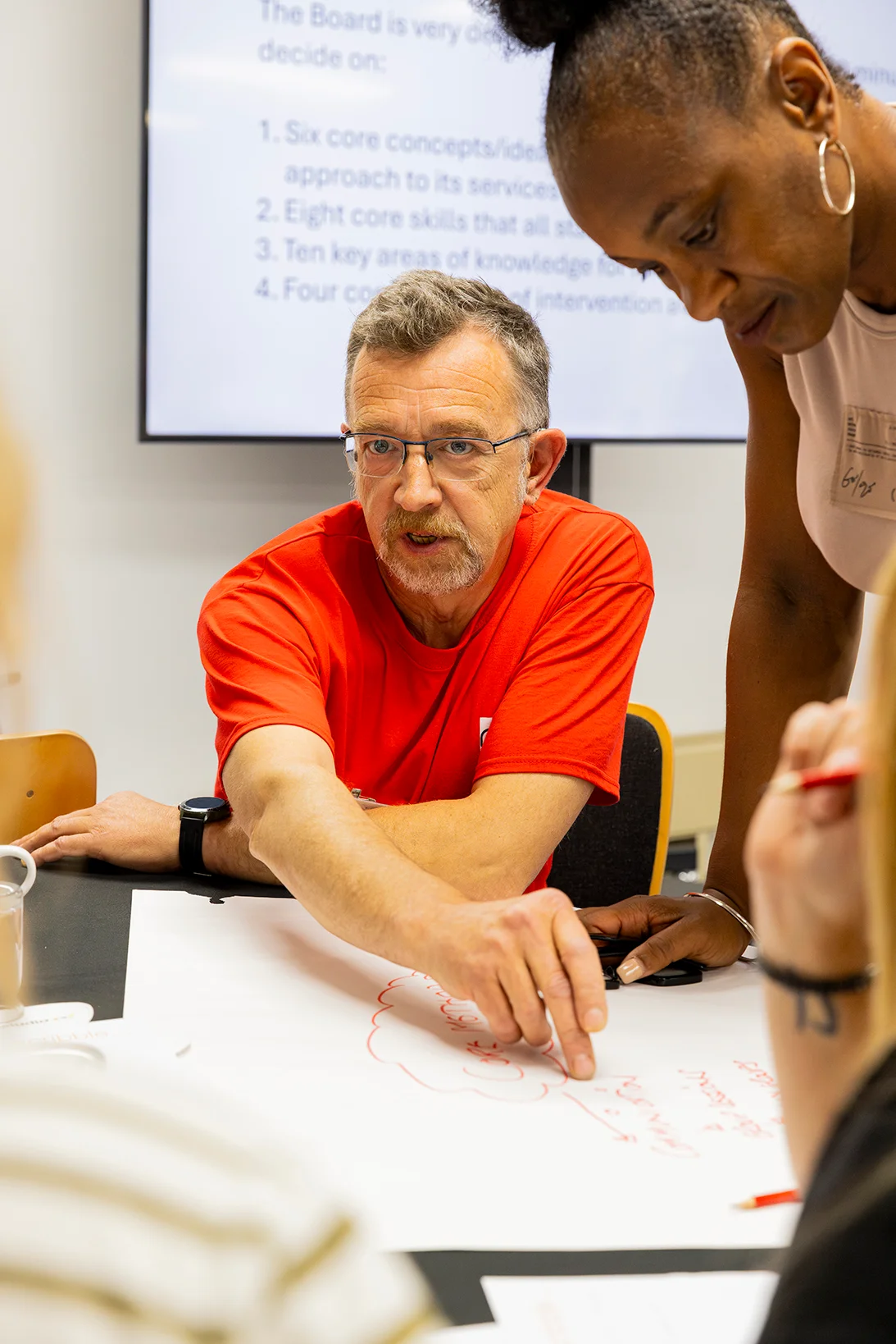 People around a desk at a workshop