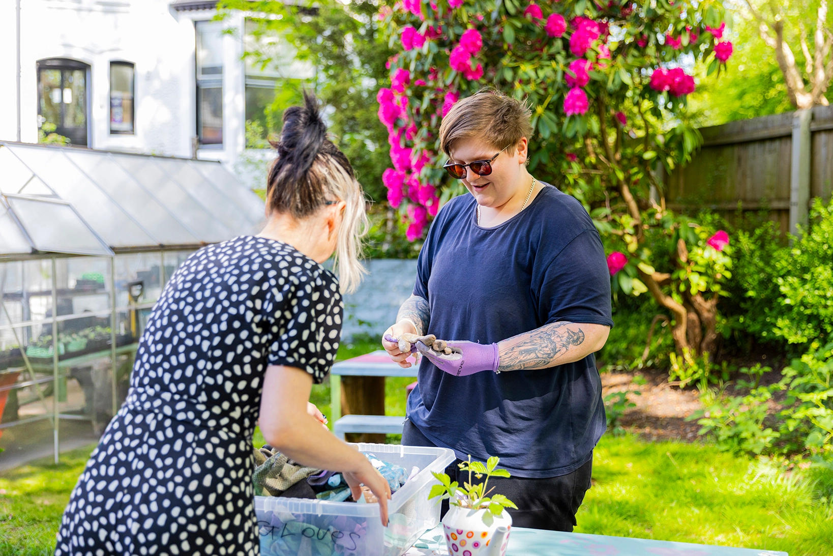 Service users enjoying gardening.
