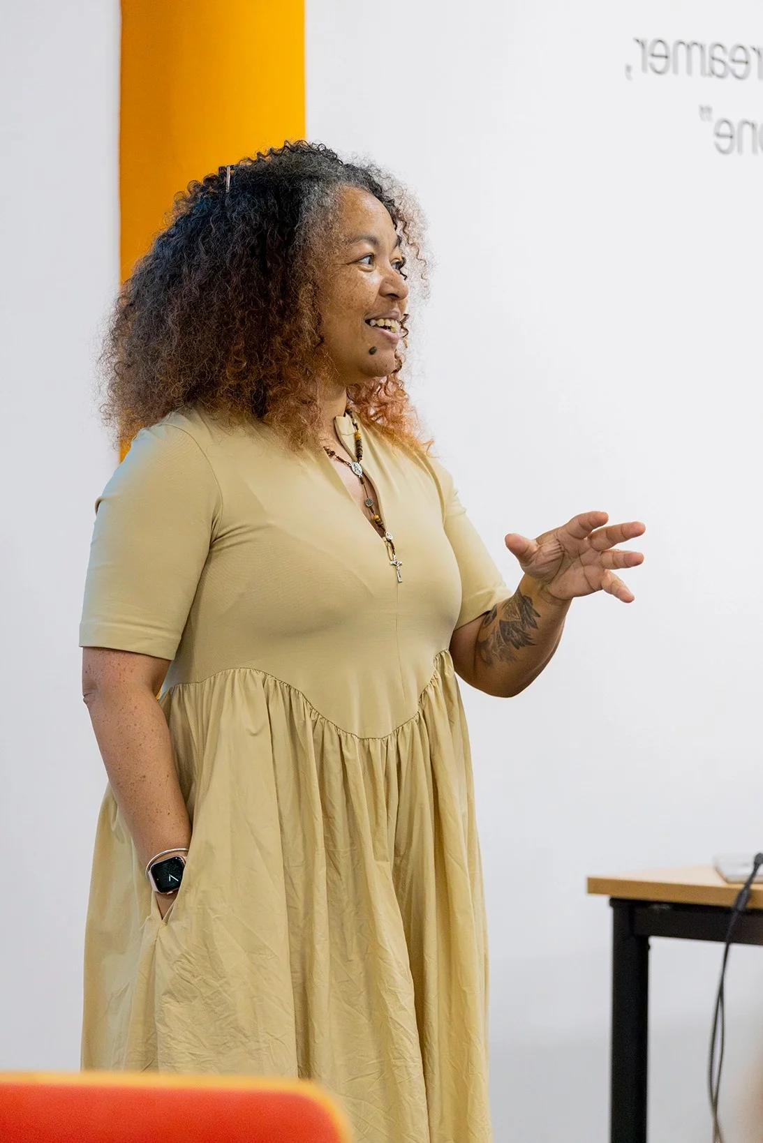 A person delivering a presentation to a group.